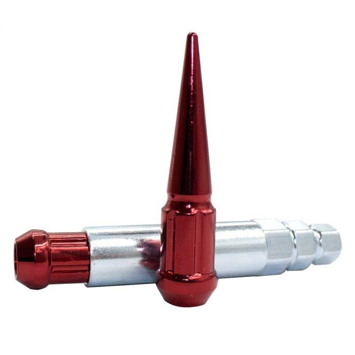 Spline Drive Spike Bulge Acorn Lug Nut Red 12x1.5 3.3" Long