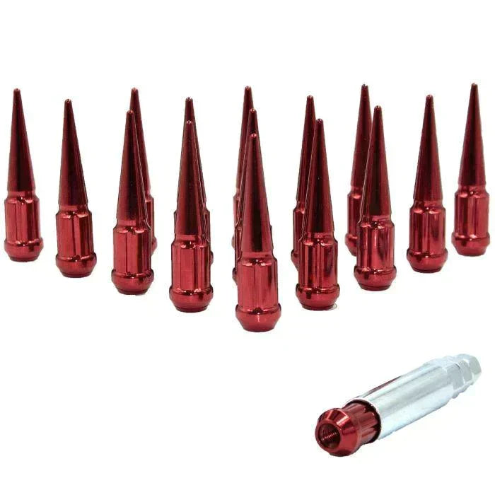 Spline Drive Spike Bulge Acorn Lug Nut Red 1/2-20 3.3" Long