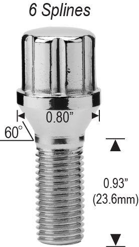 Lug Bolts 14x1.5 Chrome Conical Spline Stud Bolt 23mm Shank