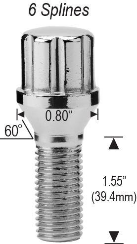 Lug Bolts 14x1.5 Chrome Conical Spline Stud Bolt 40mm Shank
