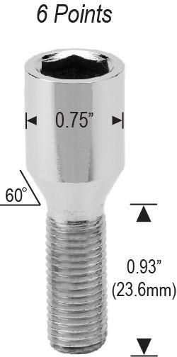 Lug Bolts 14x1.5 Chrome Conical Tuner Stud Bolt 23mm Shank