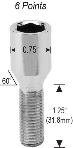 Lug Bolts 12x1.5 Chrome Conical Tuner Stud Bolt 32mm Shank