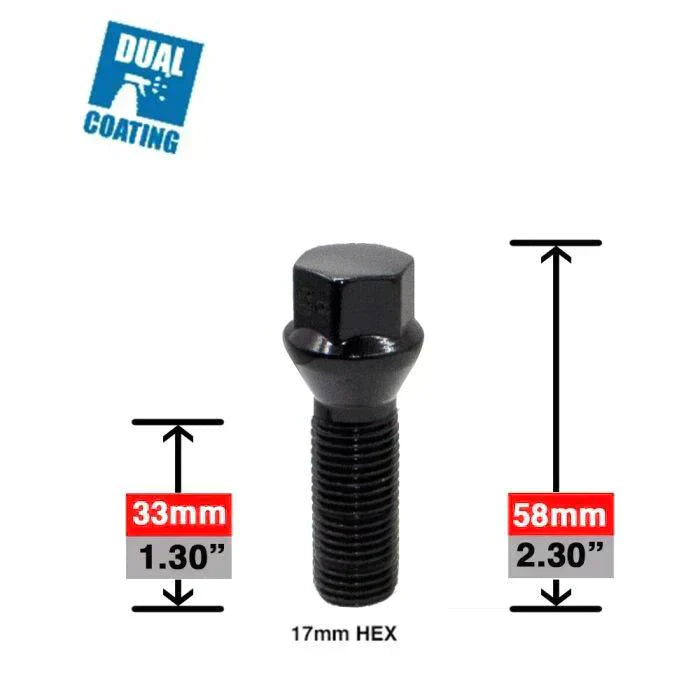 Lug Bolts 14x1.5 Black Conical Stud Bolt 33mm Shank