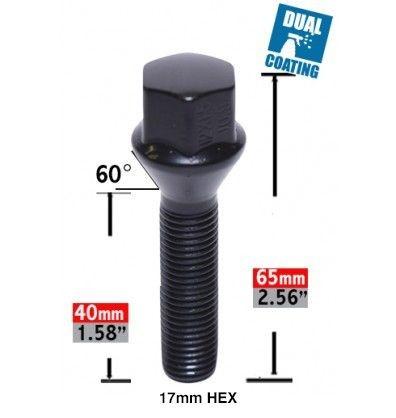 Lug Bolts 14x1.5 Black Conical Stud Bolt 40mm Shank