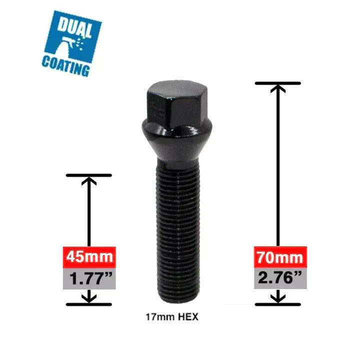 Lug Bolts 14x1.5 Black Conical Stud Bolt 45mm Shank