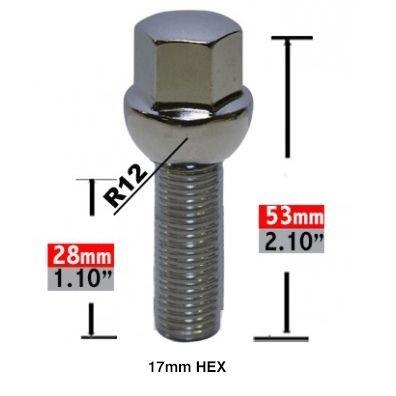 Lug Bolts 12x1.5 Chrome Radius Seat Stud Bolt 28mm Shank