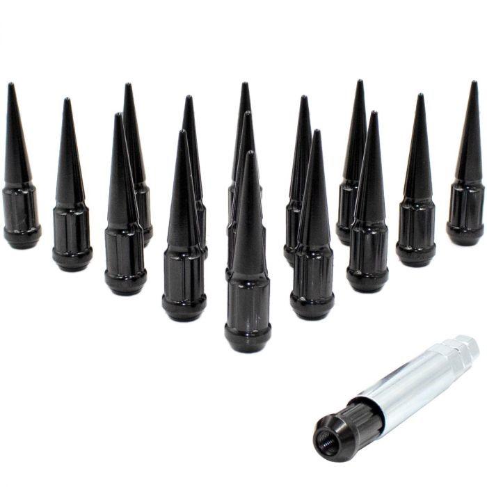 Spline Drive Spike Acorn Lug Nut Black 12x1.25 3.3" Long