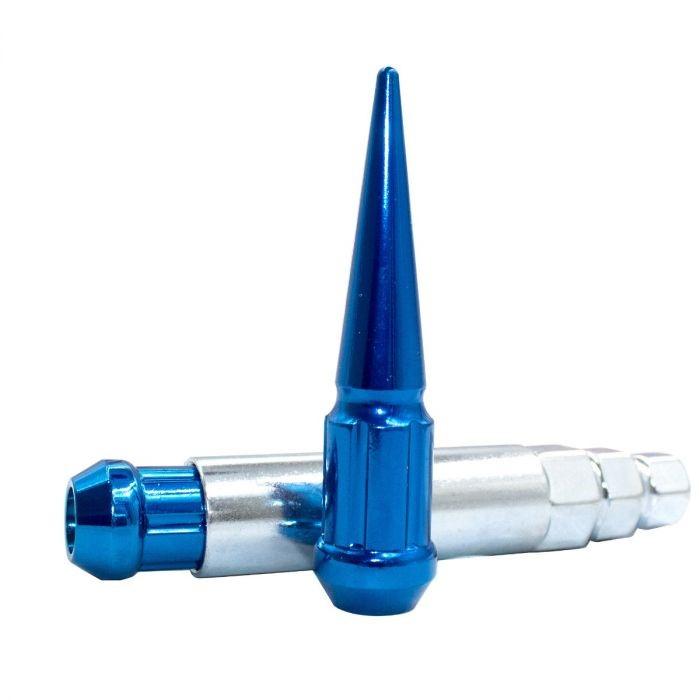 Spline Drive Spike Bulge Acorn Lug Nut Blue 1/2-20 3.3" Long