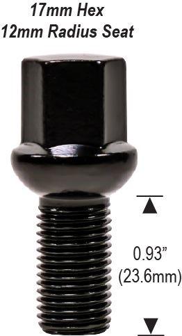 Lug Bolts 12x1.5 Black Radius Seat Stud Bolt 24mm Shank