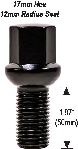 Lug Bolts 12x1.5 Black Radius Seat Stud Bolt 50mm Shank