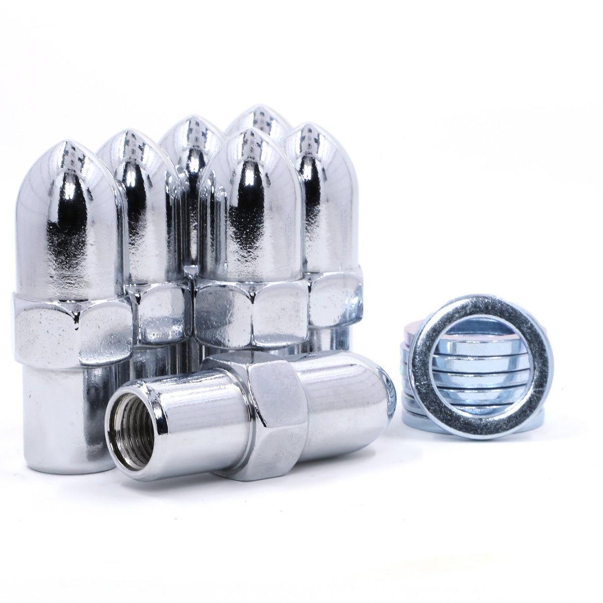 Standard Mag Lug Nut 1/2-20 Round Top .75 Shank, Zinc Washer - Spacer Standard Mag Lug Nut 1/2-20 Round Top .75 Shank, Zinc Washer - Spacer