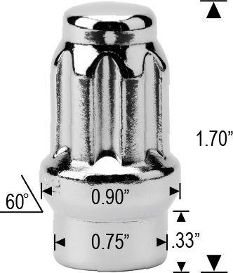 Spline ET Acorn Lug Nuts - 14x1.5 - Chrome 1.7" Tall
