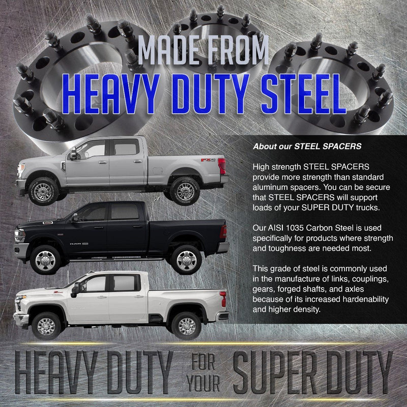 Wheel Spacers - 8x6.5 - 2.0" Thick Forged Steel 14x1.5 Studs 2011-2024 Ram 2500/3500 SRW