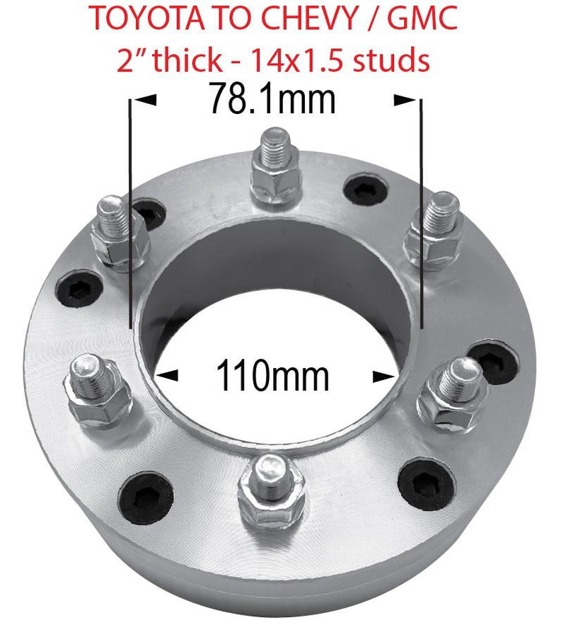 Wheel Adapters Converts 5x150 to GM 6x5.5 Wheels - 2" Thick