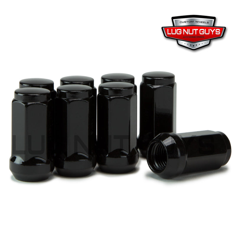 Bulge Acorn Lug Nut 12x1.5 Black 3/4" Hex Flat Top 1.9" Tall