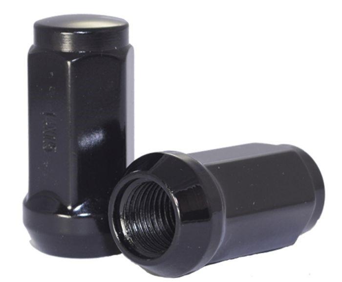 Bulge Acorn Lug Nut 12x1.5 Black 3/4" Hex Flat Top 1.9" Tall