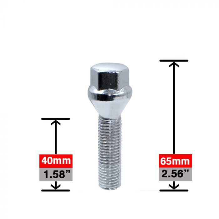 Lug Bolts 12x1.25 Chrome Conical Stud Bolt 40mm Shank 19mm Hex