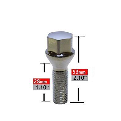 Lug Bolts 12x1.25 Chrome Conical Stud Bolt 28mm Shank 19mm Hex