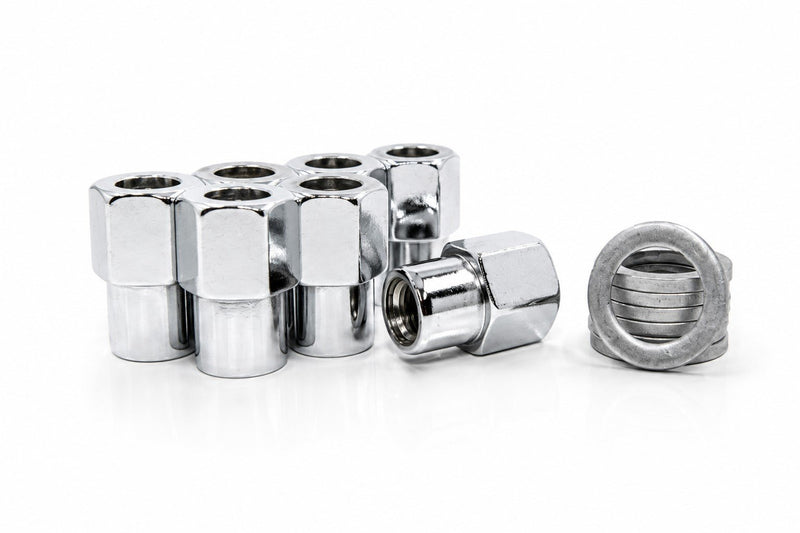 Chrome Open End Mag Lug Nuts 1/2-20 .55" Medium Shank, Stainless Washers