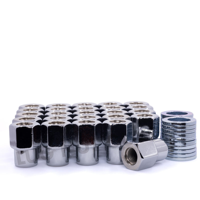 Chrome Open End Mag Lug Nuts 1/2-20 .55" Medium Shank, Stainless Washers