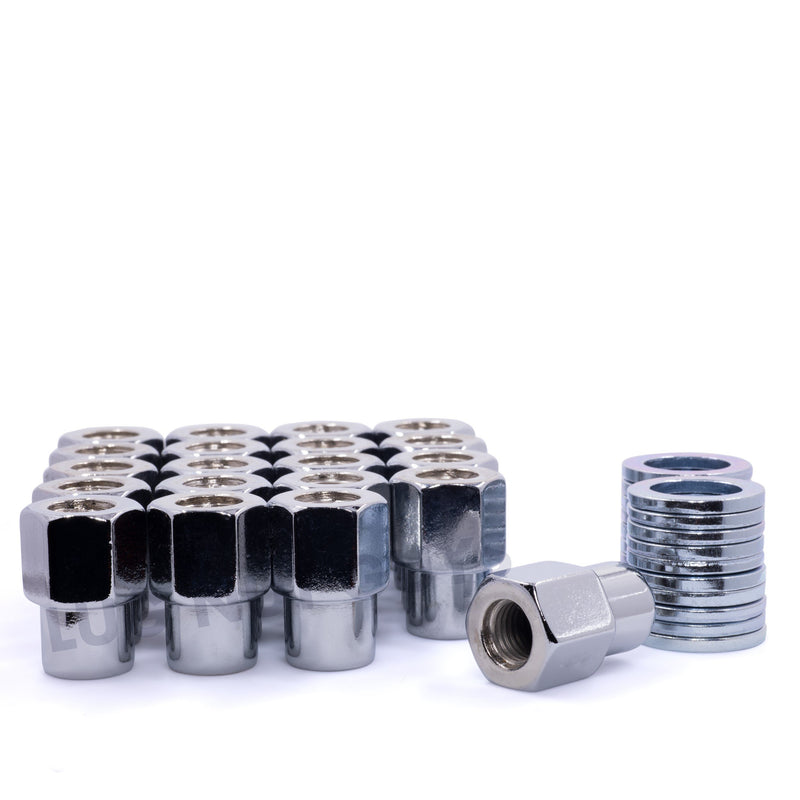 Chrome Open End Mag Lug Nuts 7/16-20 .55" Medium Shank, Stainless Washers