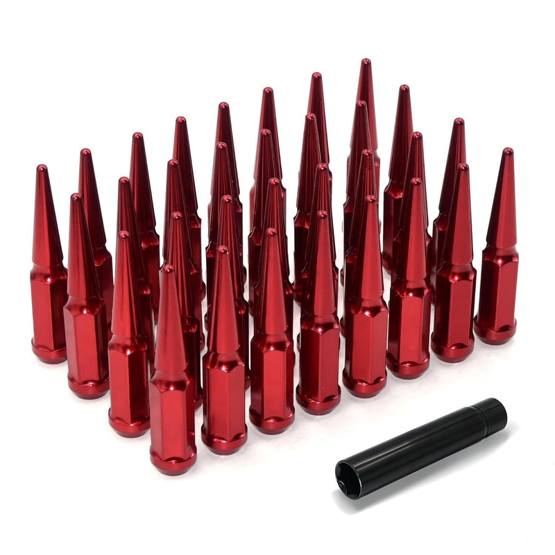 Spike Acorn Lug Nut 14x1.5 4.4" Long Red Finish