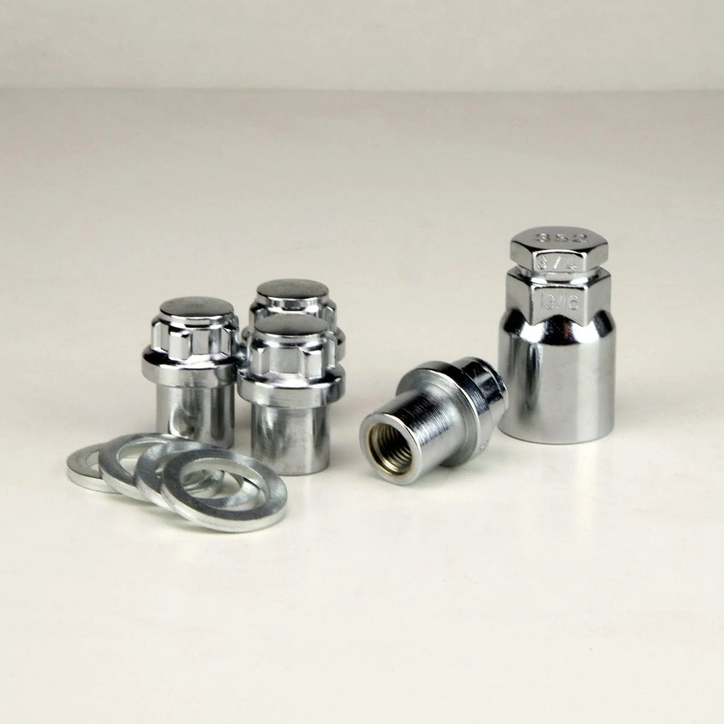 Set Of 10 Chrome Mag Lug Nuts 7/16-20 With Washers - .75 Shank, Flat Top