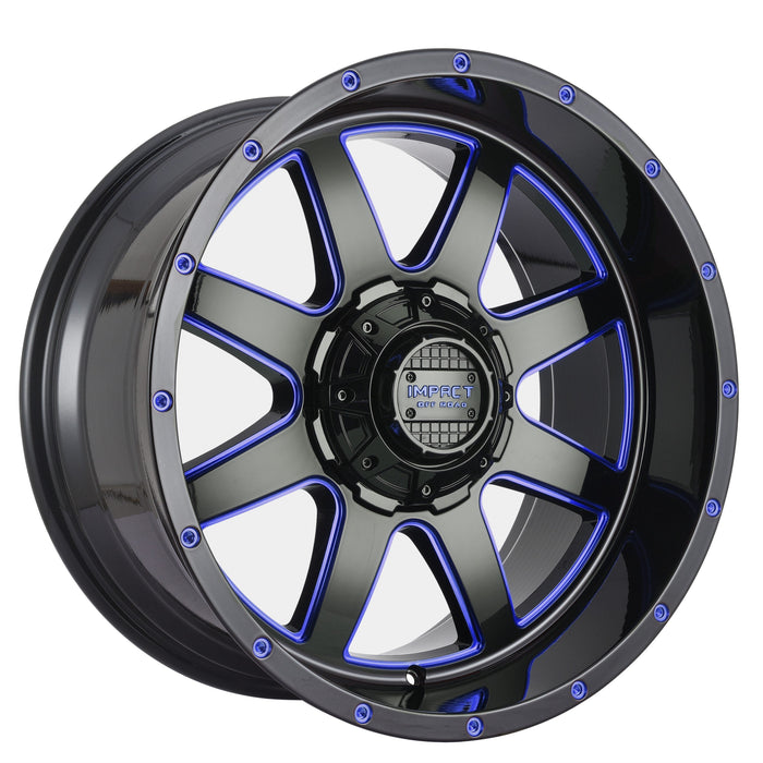 Impact Wheel 804 20x12 5x139.7 & 5x127 -44mm Gloss Black/Blue Milled