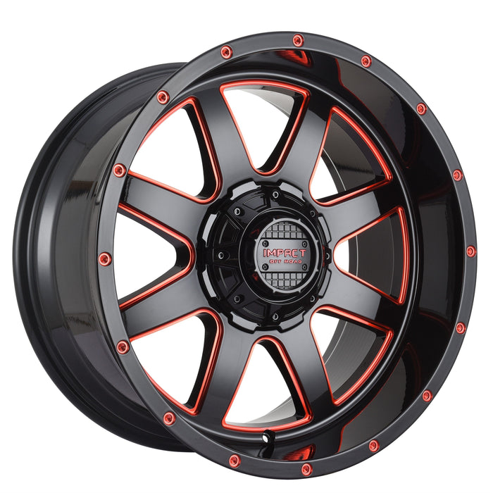 Impact Wheel 804 20x12 6x139.7 & 6x135 -44mm Gloss Black/Red Milled