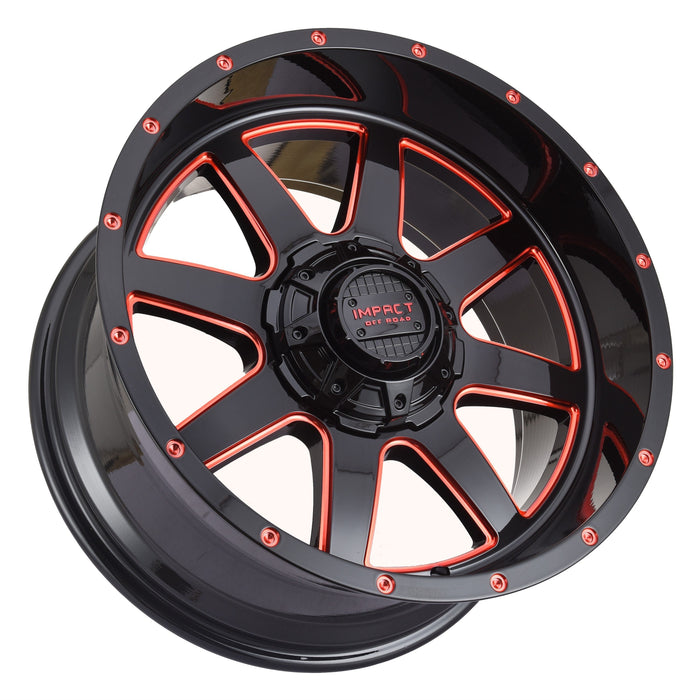 Impact Wheel 804 20x10 5x139.7 & 5x127 -12mm Gloss Black/Red Milled