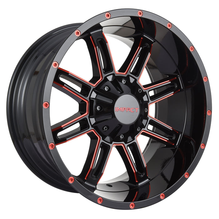 Impact Wheel 805 20x10 6x139.7 & 6x135 -12mm Gloss Black/Red Milled