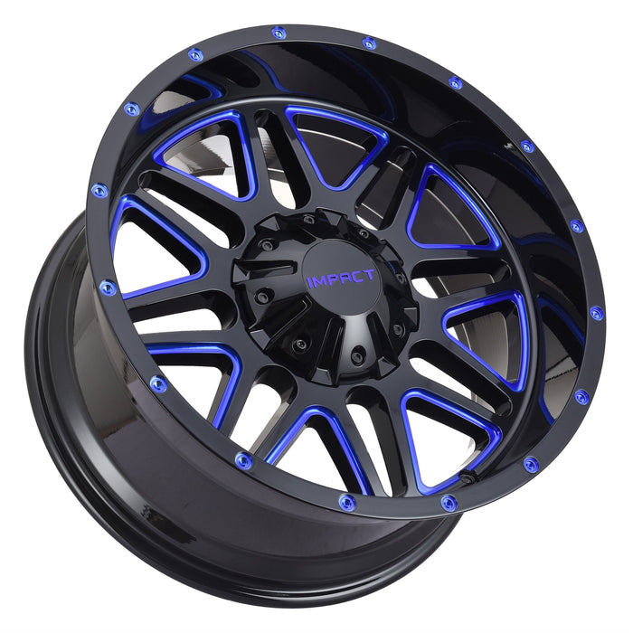 Impact Wheel 806 20x10 6x139.7 & 6x135 -12mm Gloss Black/Blue Milled