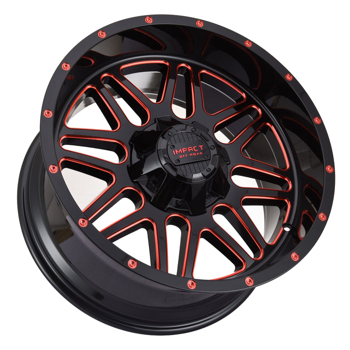 Impact Wheel 806 20x10 6x139.7 & 6x135 -12mm Gloss Black/Red Milled