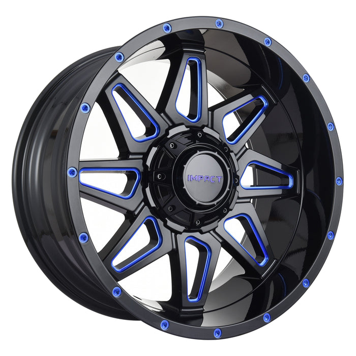 Impact Wheel 807 20x10 5x139.7 & 5x150 -12mm Gloss Black/Blue Milled