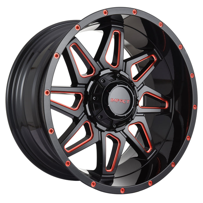 Impact Wheel 807 20x10 6x139.7 & 6x135 -12mm Gloss Black/Red Milled