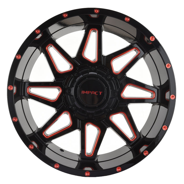 Impact Wheel 807 20x10 6x139.7 & 6x135 -12mm Gloss Black/Red Milled