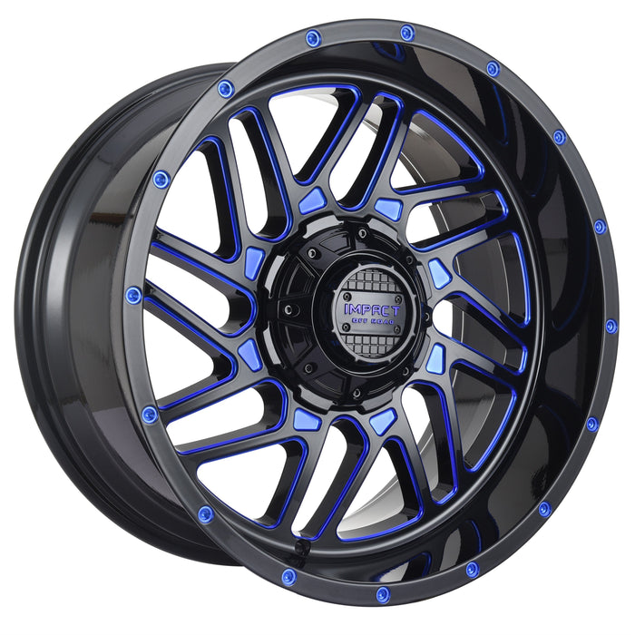 Impact Wheel 808 20x10 6x139.7 & 6x135 -12mm Gloss Black/Blue Milled