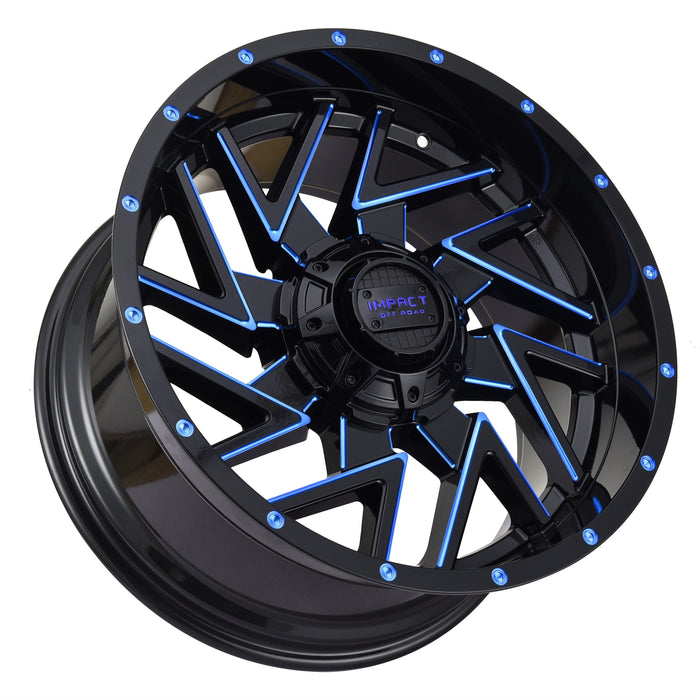 Impact Wheel 809 20x10 5x139.7 & 5x127 -12mm Gloss Black/Blue Milled