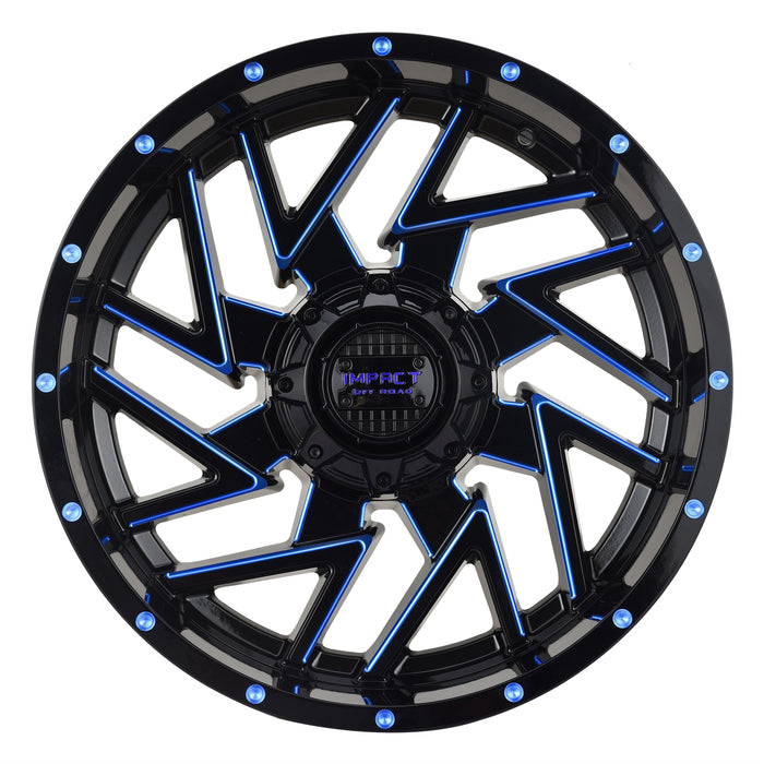 Impact Wheel 809 20x10 5x139.7 & 5x127 -12mm Gloss Black/Blue Milled