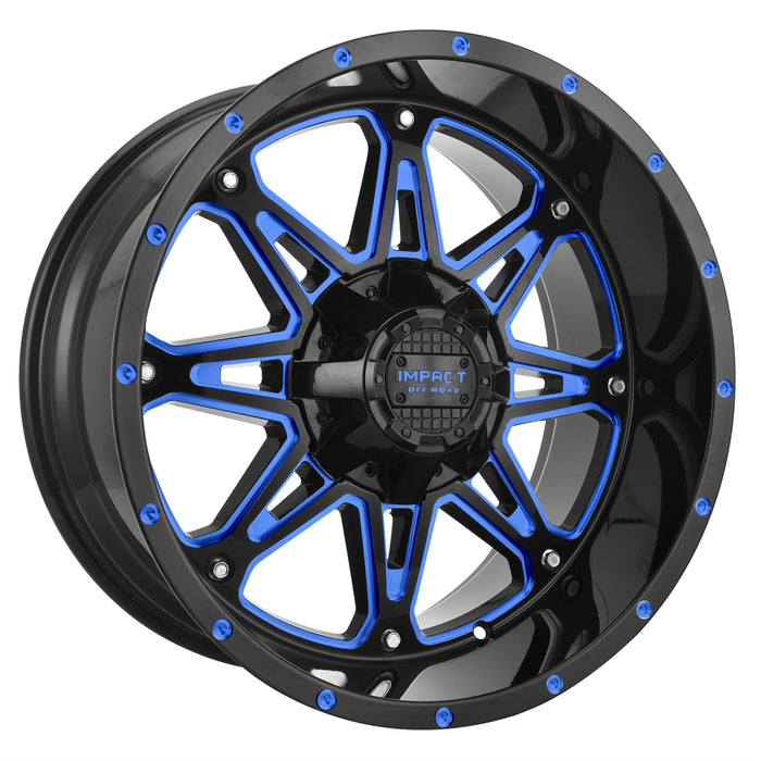 Impact Wheel 810 20x10 6x139.7 & 6x135 -12mm Gloss Black/Blue Milled