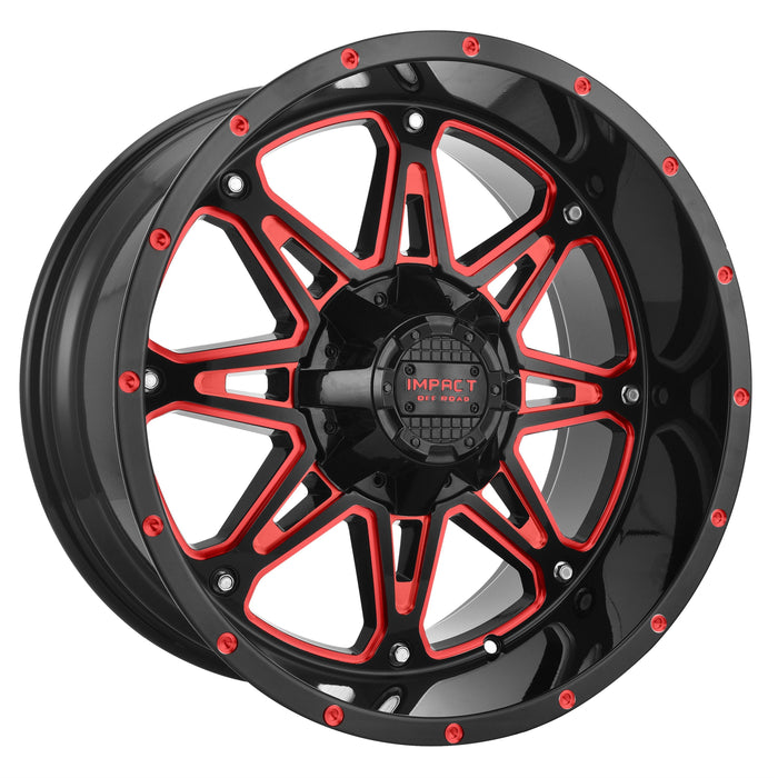 Impact Wheel 810 20x10 6x139.7 & 6x135 -12mm Gloss Black/Red Milled