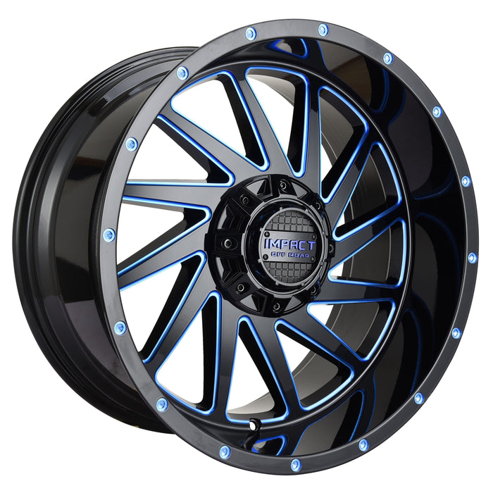 Impact Wheel 811 20x10 5x139.7 & 5x127 -12mm Gloss Black/Blue Milled