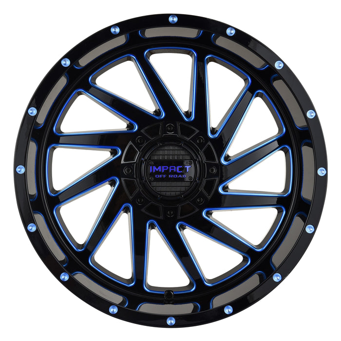 Impact Wheel 811 20x10 5x139.7 & 5x127 -12mm Gloss Black/Blue Milled