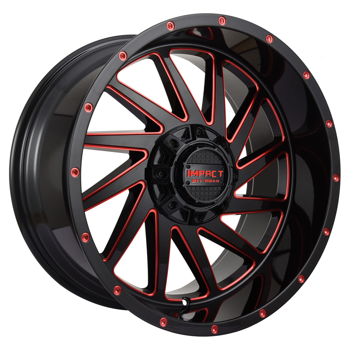 Impact Wheel 811 20x10 Gloss Black/Red Milled Lug Nut Guys
