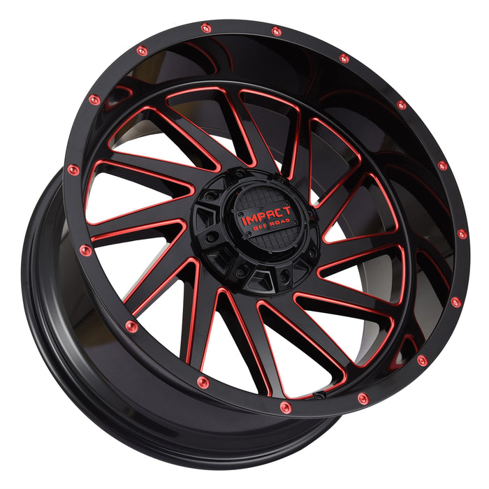 Impact Wheel 811 20x10 6x139.7 & 6x135 -12mm Gloss Black/Red Milled