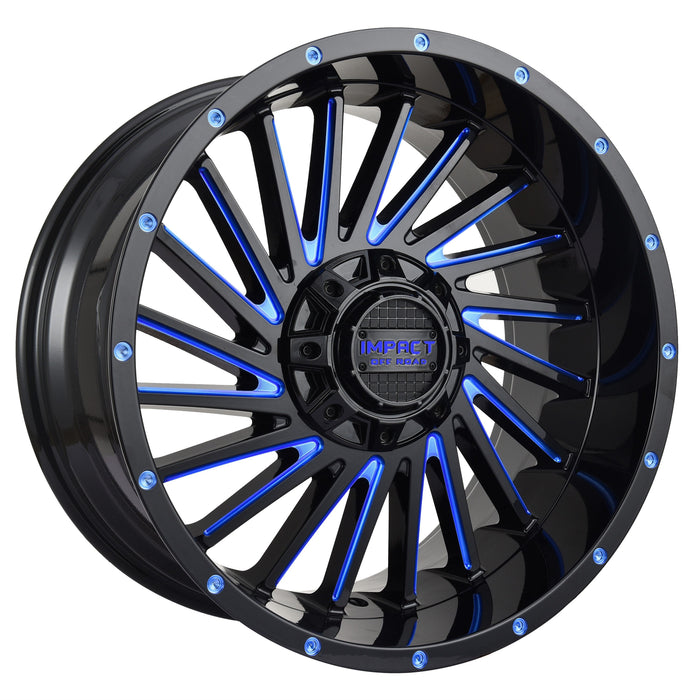 Impact Wheel 812 20x10 6x139.7 & 6x135 -12mm Gloss Black/Blue Milled