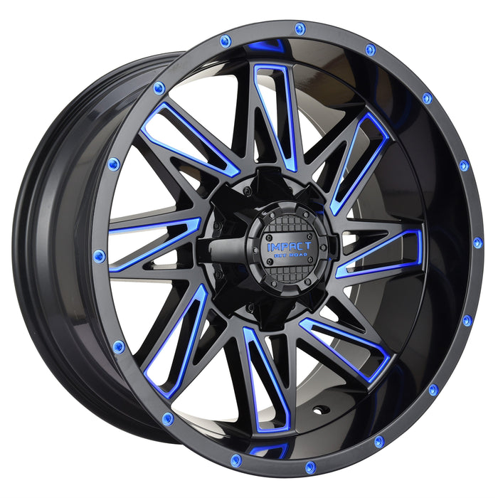 Impact Wheel 814 20x10 5x139.7 & 5x127 -12mm Gloss Black/Blue Milled