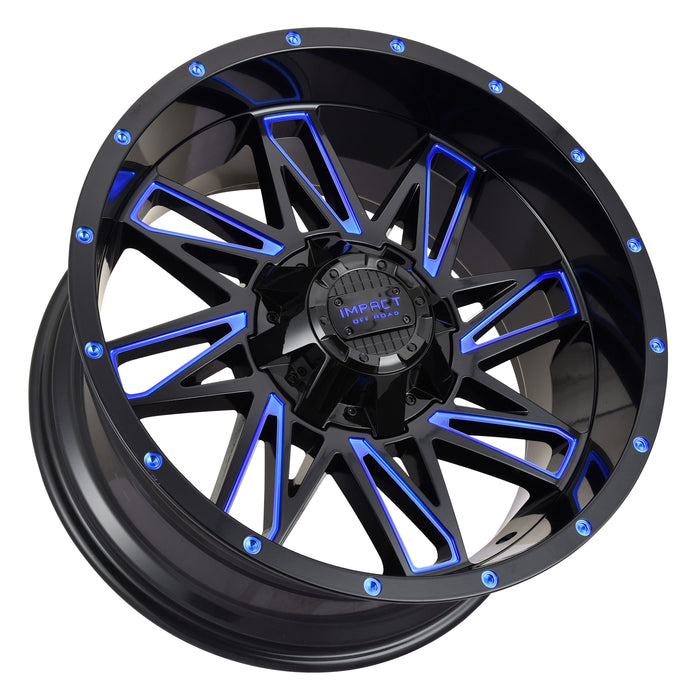 Impact Wheel 814 20x10 5x139.7 & 5x127 -12mm Gloss Black/Blue Milled