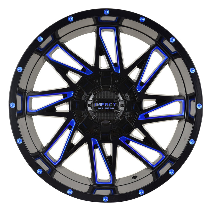 Impact Wheel 814 20x10 5x139.7 & 5x127 -12mm Gloss Black/Blue Milled