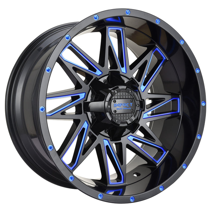 Impact Wheel 814 18x9 5x139.7 & 5x127 -12mm Gloss Black/Blue Milled